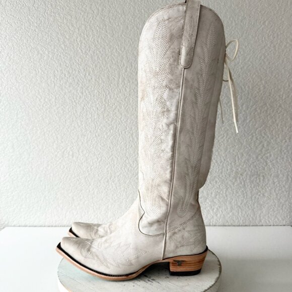 Lane LEXINGTON Knee High Tall Womens Cowboy Boots 8.5 White Western Cowgirl - Picture 2 of 13